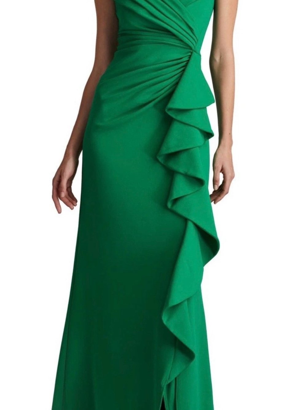 Tadashi Shoji Cascade Ruffle Portrait Neck Gown Size Small